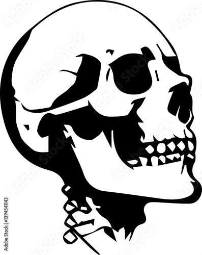 Creepy skull. Spooky tattoo sketch with grunge human skull