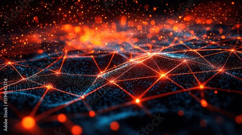 Abstract network of glowing lines and particles.