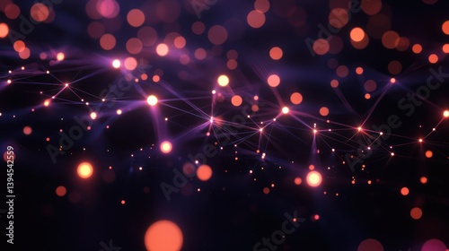 Abstract network of glowing points and lines in dark space.