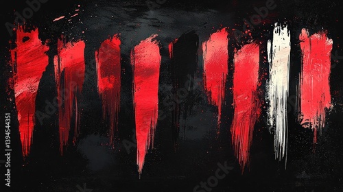 Abstract painting with red and white brushstrokes on a dark background.