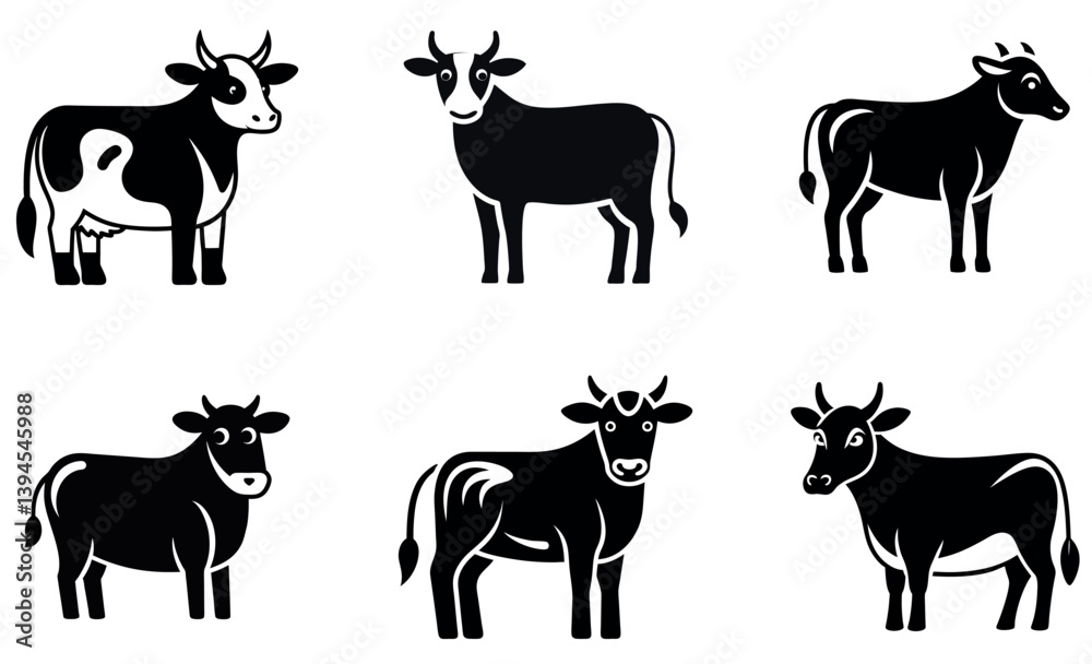 Fototapeta premium Cow Silhouette Collection Eid Mubarak Silhouette Design Set