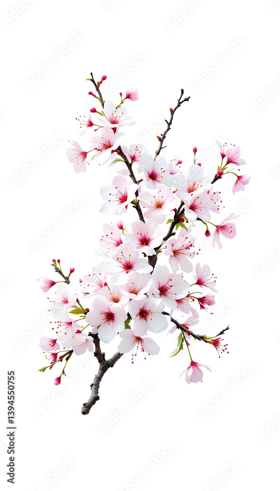 Naklejka premium Delicate Cherry Blossom Branch Isolated - Spring Floral Design Element for Beauty, Wellness, and Nature-Inspired Projects