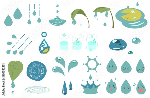 Kawaii Style Droplets in Pointed Forms