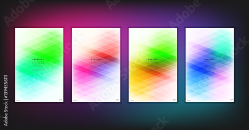Abstract geometric composition forms modern background with decorative triangles and patterns backdrop vector illustration set