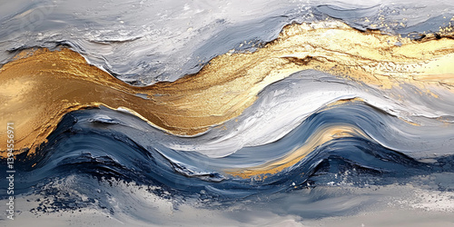 Abstract Black, White, and Gold Oil Painting with Textured Brush Strokes, Elegant Contemporary Art, Modern Abstract Design, Luxury Wall Decor, High-End Art Piece