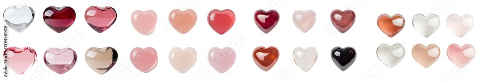 Obraz premium Colorful heart-shaped mockups displayed in a row with various translucent shades on a plain background