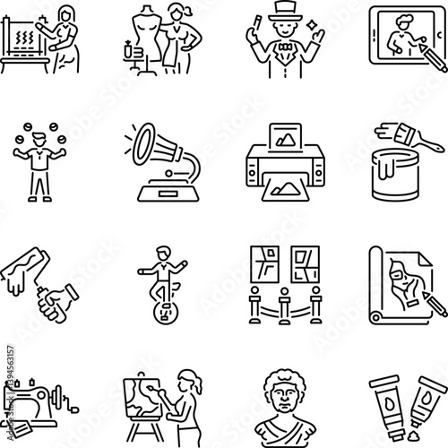 Collection of Linear Style Creative Icons 

