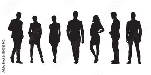 Business People Silhouettes – Walking and Standing Full Body Vector Illustration. Group of men and women