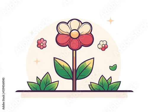 A stylized flower with leaves, set against a simple background
