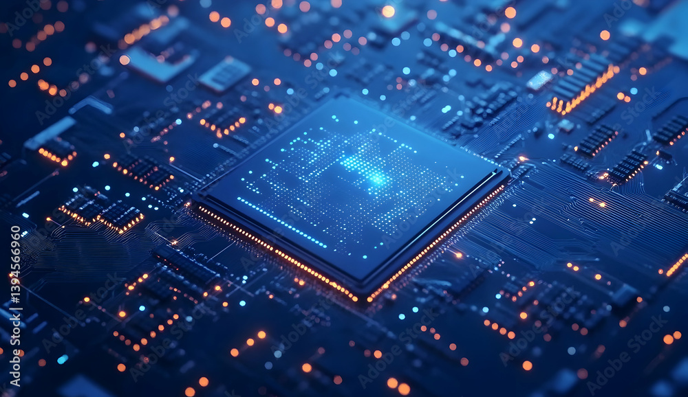 Blue circuit board background with glowing lights Blue circuit board background with glowing lights