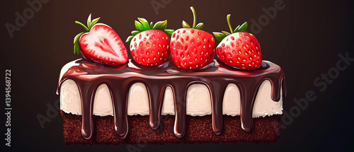 Whimsical Illustration of a Cake Slice with Exaggerated Toppings and Playful Style