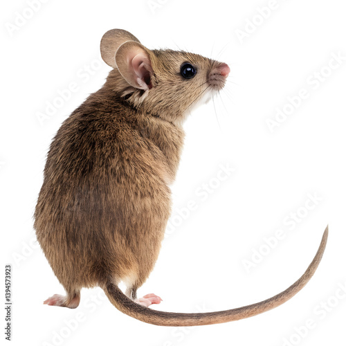 Full-Body Rear View of a Mouse with Tail Visible on White Background