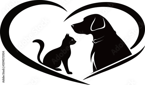 A heartwarming silhouette of a cat and a bull, symbolizing love and connection.