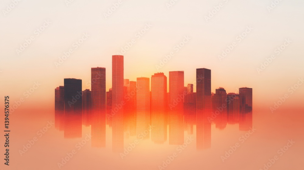 Fototapeta premium Cityscape silhouette at sunrise