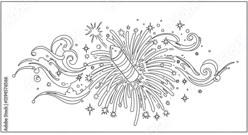 Spectacular Firework Explosion Illuminating the Darkness with Swirling Smoke Trails and Glittering Stars