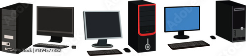 Set op Desktop isolated on white background.Computer collection vector illustration