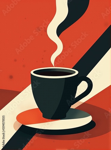 Geometric Coffee Illustration with Bold Shapes Steaming Cup Contemporary