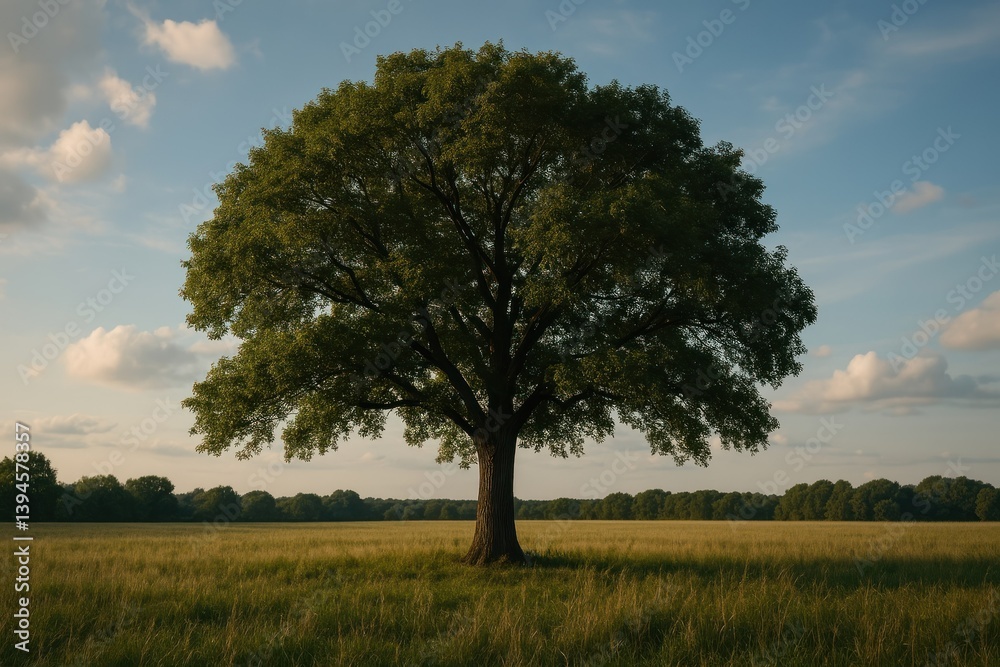 Obraz premium Solitary tree in serene landscape.