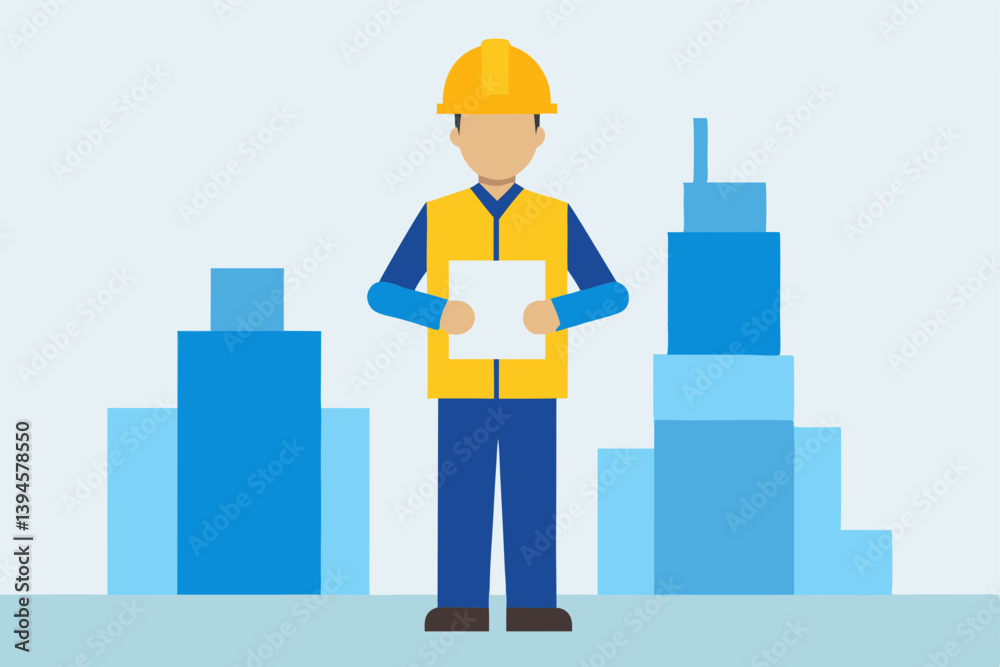 construction worker with building site construction worker with building site