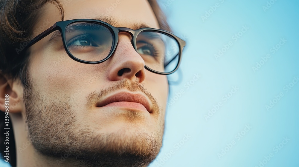 Man with glasses looking up Man with glasses looking up