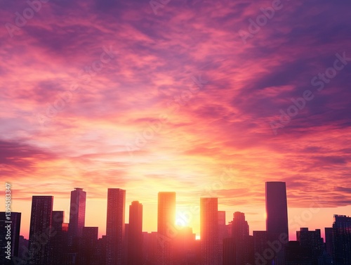 City skyline silhouette at sunset