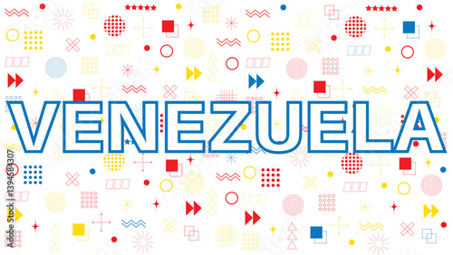 Abstract background with geometric shapes and Venezuela country in Memphis style.