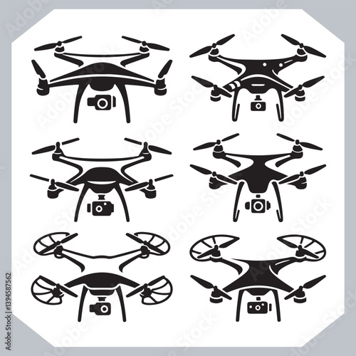 Obraz na płótnie Drone Outline Icon Set with Stylish Silhouettes in Various Shapes w salonie