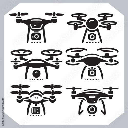 Obraz na płótnie Drone Outline Icon Set with Stylish Silhouettes in Various Shapes w salonie
