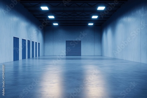 Empty blue warehouse interior