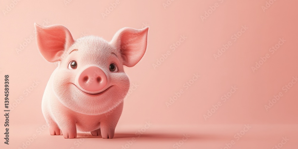 Smiling piglet standing on pink background, farm animals and livestock Smiling piglet standing on pink background, farm animals and livestock
