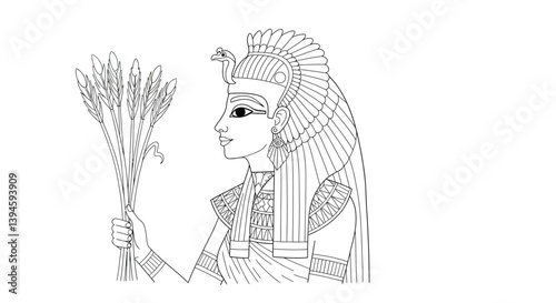 Nile River Goddess Anuket Egyptian Mythology Coloring Sheet Water Deity Ancient Culture Outline Drawing Design