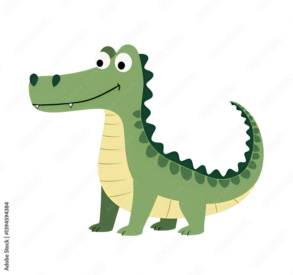 Fototapeta premium Cartoon Alligator, Green Reptile, Smiling, Transparent Background