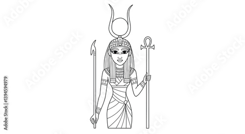 Maat Goddess of Truth Coloring Page Justice Order Egyptian Deity Feather Headdress Mythology Line Art Design