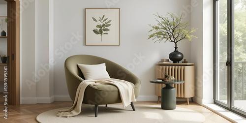 Compact neutral modern home interior with cozy cream seating and natural light.