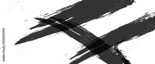 Bold black brushstrokes create dynamic contrasts against white 