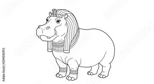 Egyptian Goddess Taweret Coloring Sheet Hippo Deity Protector Childbirth Fertility Ancient Mythology Outline Art