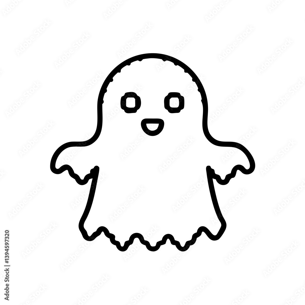 Obraz premium Cute cartoon ghost smiling against a white background