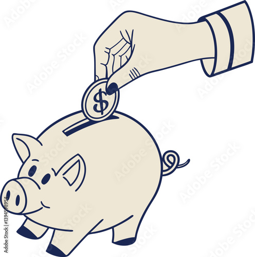 Piggy Bank Line Art Illustration for Saving Money