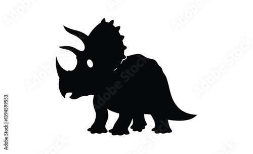 Cute triceratops vector silhouette, Cute triceratops silhouette vector flat illustration design