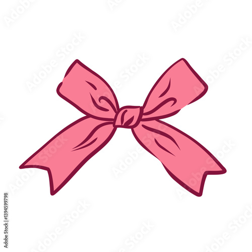 Hand drawn vintage girly decor. Aesthetic elegant girly pink bow. Coquette bow. Trendy element for Valentine day and wedding invitations, christmas cards, poster.