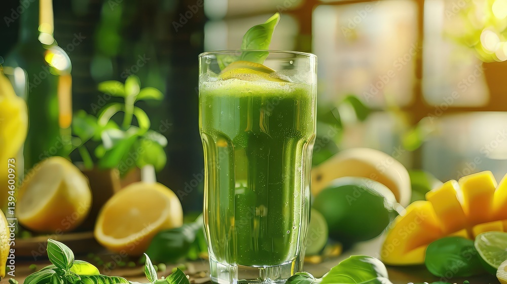 Fototapeta premium Refreshing green beverage garnished with mint