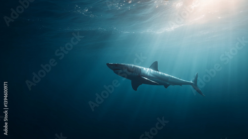 Wallpaper Mural Great white shark swimming in ocean water wildlife marine life underwater sea predator nature animal deep blue Torontodigital.ca