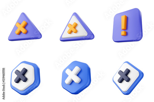 3d caution sign alert warning safety security icon set bundle