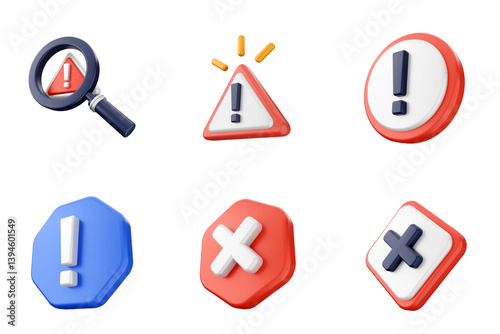 3d caution sign alert warning safety security icon set bundle
