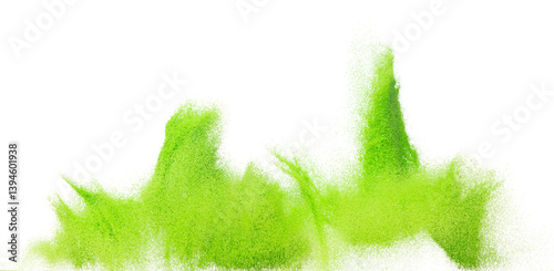 Bild auf Leinwand Small size green Sand flying explosion, vegetable sands grain wave explode