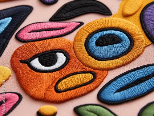 Embroidery design with colorful shapes