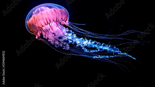 Glowing bioluminescent jellyfish drifting gracefully in dark ocean depths