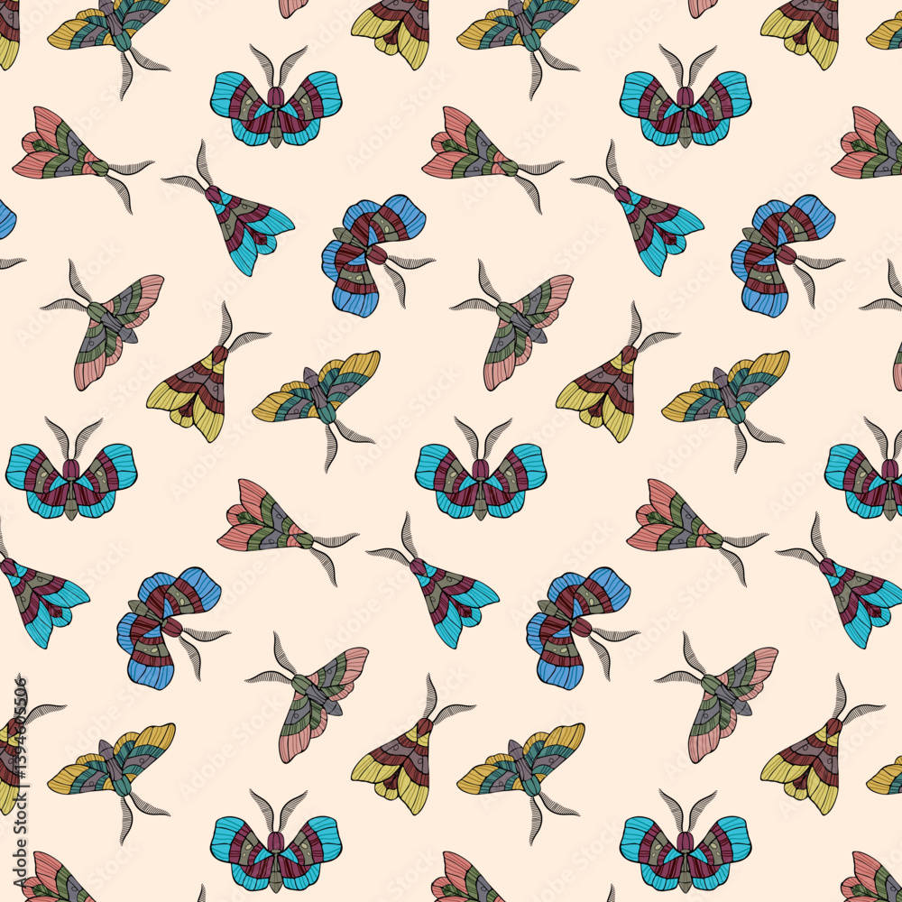 Obraz premium Light background with butterflies.Vector seamless pattern with multicolored butterflies on a light background.