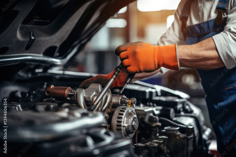 Mechanic is using a ratchet wrench vehicle man car. Mechanic is using a ratchet wrench vehicle man car.