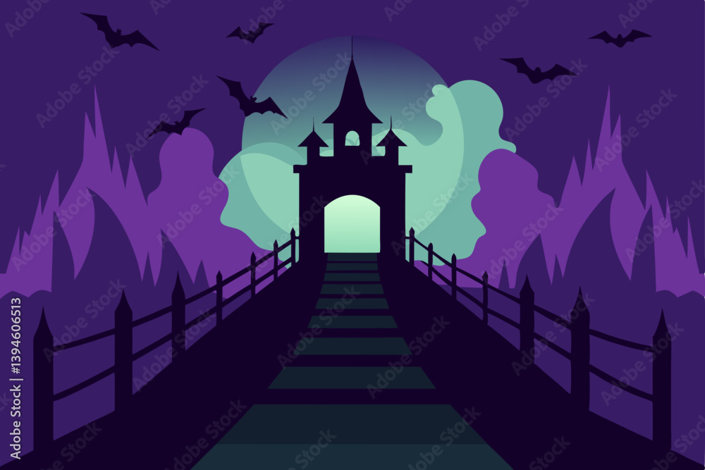 halloween night scene with castle